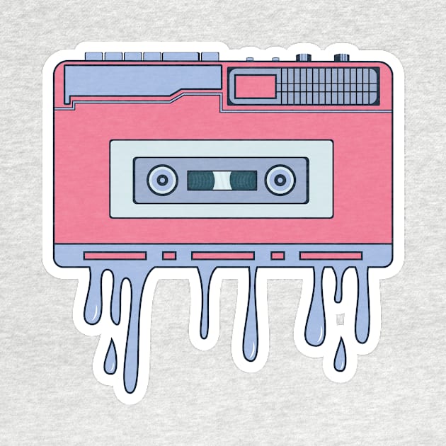 Boombox stereo and Cassette music vector sticker design illustration. Retro icons portable stereo cassette recorder sticker design logo. by AlviStudio